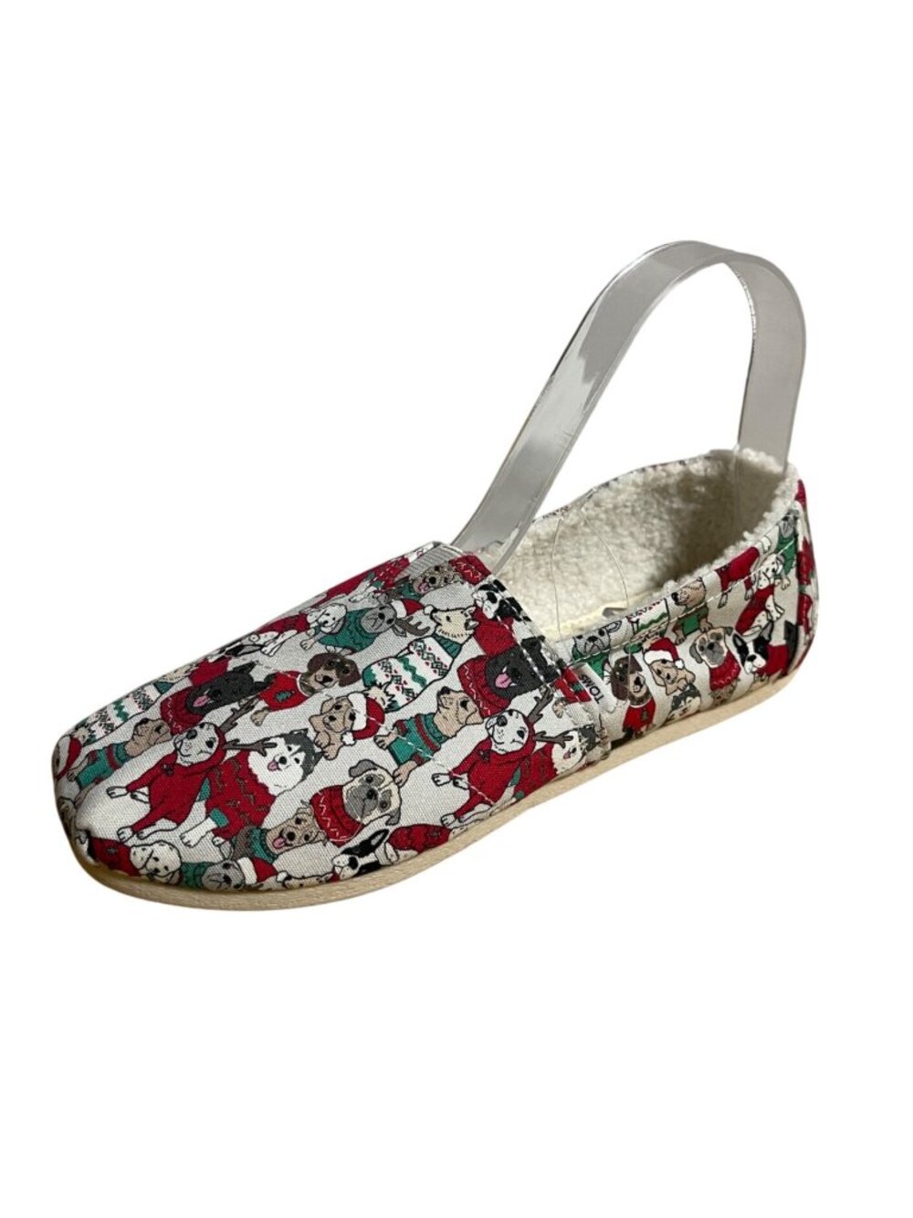 Toms Womens Holiday Dog Print Alpargatas Size 6 Slip-On Shoes Sherpa Lined
